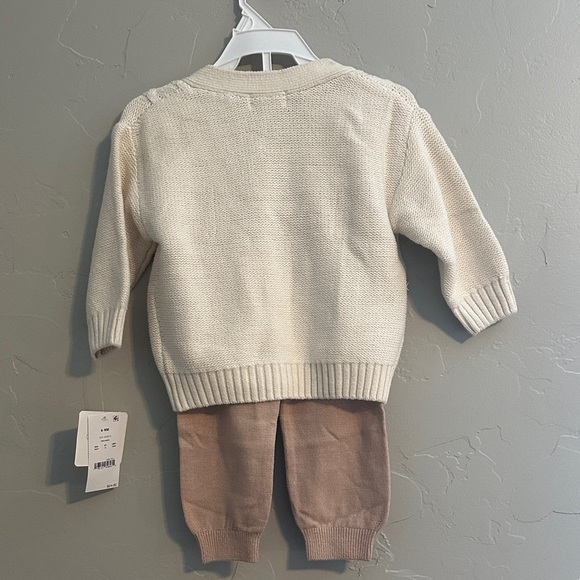 Grayson Mini Cream Knit Cardigan and Brown Pants Set 6-9M - Picture 4 of 5